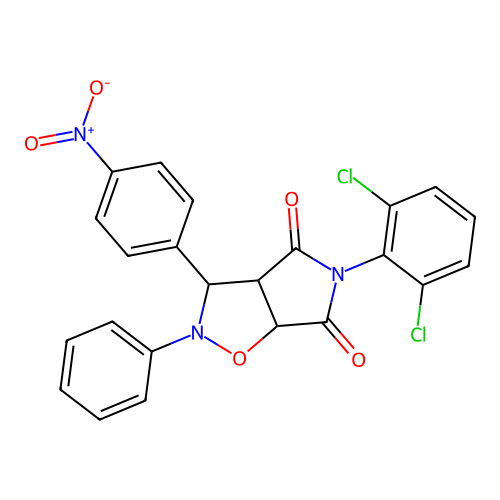 3-(2,6-dichlorophenyl)-8-(4-nitrophenyl)-7-phenyl-6-oxa-3,7-diazabicyclo[3.3.0]octane-2,4-dione structure