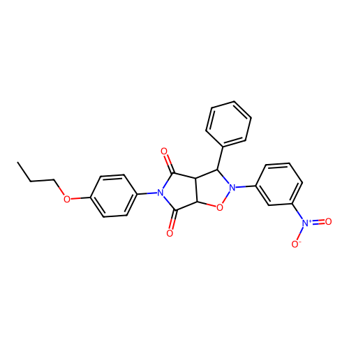 2-(3-nitrophenyl)-3-phenyl-5-(4-propoxyphenyl)-3a,6a-dihydro-3H-pyrrolo[3,4-d][1,2]oxazole-4,6-dione structure