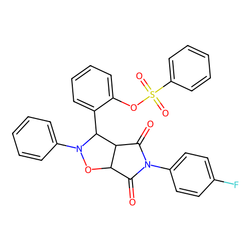 [2-[5-(4-fluorophenyl)-4,6-dioxo-2-phenyl-3a,6a-dihydro-3H-pyrrolo[3,4-d][1,2]oxazol-3-yl]phenyl] benzenesulfonate structure