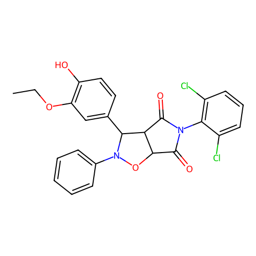 5-(2,6-dichlorophenyl)-3-(3-ethoxy-4-hydroxyphenyl)-2-phenyl-3a,6a-dihydro-3H-pyrrolo[3,4-d][1,2]oxazole-4,6-dione structure