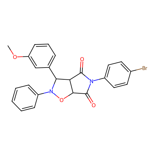 3-(4-bromophenyl)-8-(3-methoxyphenyl)-7-phenyl-6-oxa-3,7-diazabicyclo[3.3.0]octane-2,4-dione structure