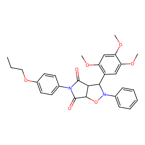 2-phenyl-5-(4-propoxyphenyl)-3-(2,4,5-trimethoxyphenyl)-3a,6a-dihydro-3H-pyrrolo[3,4-d][1,2]oxazole-4,6-dione structure