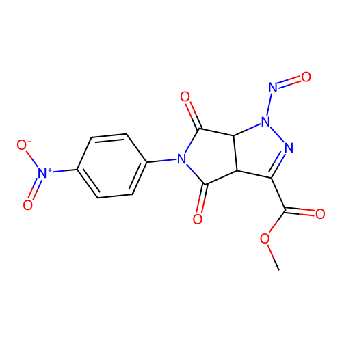 methyl 5-(4-nitrophenyl)-1-nitroso-4,6-dioxo-1,3a,4,5,6,6a-hexahydropyrrolo[3,4-c]pyrazole-3-carboxylate structure