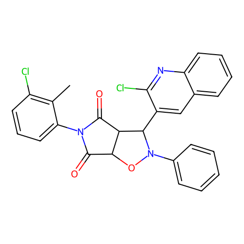 5-(3-chloro-2-methylphenyl)-3-(2-chloroquinolin-3-yl)-2-phenyl-3a,6a-dihydro-3H-pyrrolo[3,4-d][1,2]oxazole-4,6-dione structure