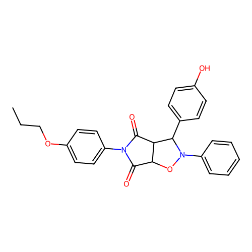 3-(4-hydroxyphenyl)-2-phenyl-5-(4-propoxyphenyl)-3a,6a-dihydro-3H-pyrrolo[3,4-d][1,2]oxazole-4,6-dione structure