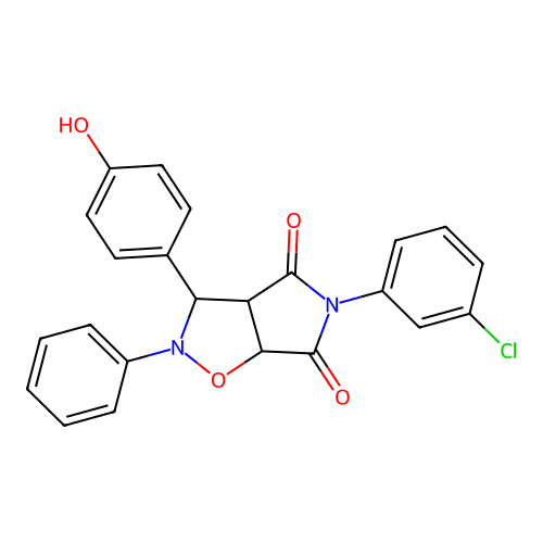 3-(3-chlorophenyl)-8-(4-hydroxyphenyl)-7-phenyl-6-oxa-3,7-diazabicyclo[3.3.0]octane-2,4-dione structure