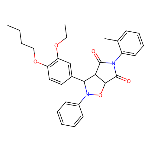 3-(4-butoxy-3-ethoxyphenyl)-2-phenyl-5-(o-tolyl)dihydro-2H-pyrrolo[3,4-d]isoxazole-4,6(5H,6aH)-dione structure