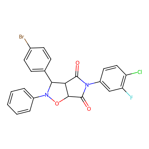 3-(4-bromophenyl)-5-(4-chloro-3-fluorophenyl)-2-phenyl-3a,6a-dihydro-3H-pyrrolo[3,4-d][1,2]oxazole-4,6-dione structure