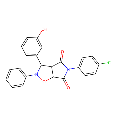 3-(4-chlorophenyl)-8-(3-hydroxyphenyl)-7-phenyl-6-oxa-3,7-diazabicyclo[3.3.0]octane-2,4-dione structure