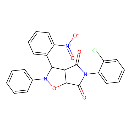 3-(2-chlorophenyl)-8-(2-nitrophenyl)-7-phenyl-6-oxa-3,7-diazabicyclo[3.3.0]octane-2,4-dione structure