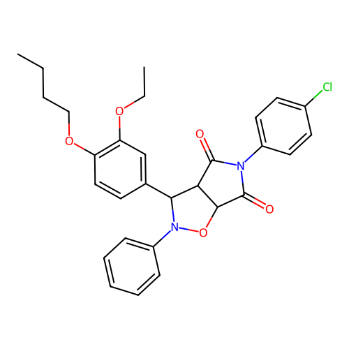 3-(4-butoxy-3-ethoxyphenyl)-5-(4-chlorophenyl)-2-phenyl-3a,6a-dihydro-3H-pyrrolo[3,4-d][1,2]oxazole-4,6-dione structure