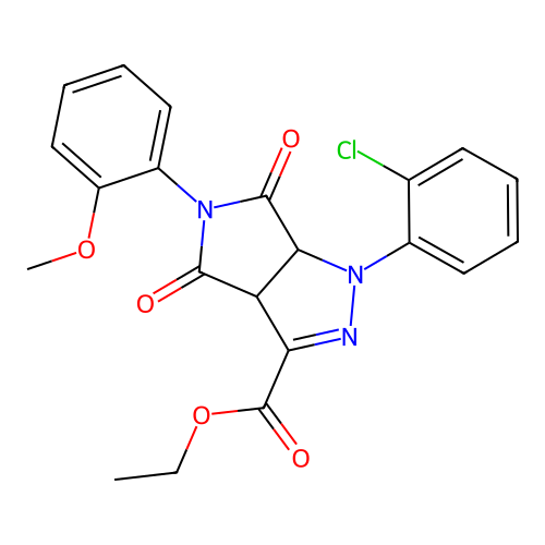 ethyl 1-(2-chlorophenyl)-5-(2-methoxyphenyl)-4,6-dioxo-1,3a,4,5,6,6a-hexahydropyrrolo[3,4-c]pyrazole-3-carboxylate structure