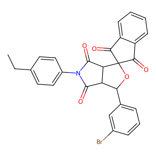 1-(3-bromophenyl)-5-(4-ethylphenyl)spiro[3a,6a-dihydro-1H-furo[3,4-c]pyrrole-3,2'-indene]-1',3',4,6-tetrone structure