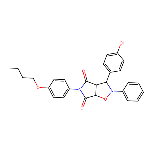 3-(4-butoxyphenyl)-8-(4-hydroxyphenyl)-7-phenyl-6-oxa-3,7-diazabicyclo[3.3.0]octane-2,4-dione structure