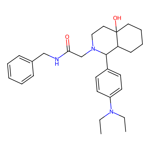 N-benzyl-2-(1-(4-(diethylamino)phenyl)-4a-hydroxyoctahydroisoquinolin-2(1H)-yl)acetamide structure