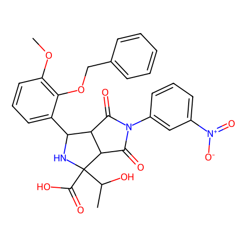 3-(1-hydroxyethyl)-1-(3-methoxy-2-phenylmethoxyphenyl)-5-(3-nitrophenyl)-4,6-dioxo-1,2,3a,6a-tetrahydropyrrolo[3,4-c]pyrrole-3-carboxylic acid structure