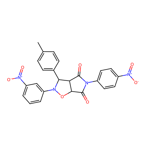 2-(3-nitrophenyl)-5-(4-nitrophenyl)-3-(p-tolyl)dihydro-2H-pyrrolo[3,4-d]isoxazole-4,6(5H,6aH)-dione structure