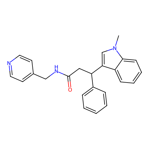 3-(1-methylindol-3-yl)-3-phenyl-N-(pyridin-4-ylmethyl)propanamide structure