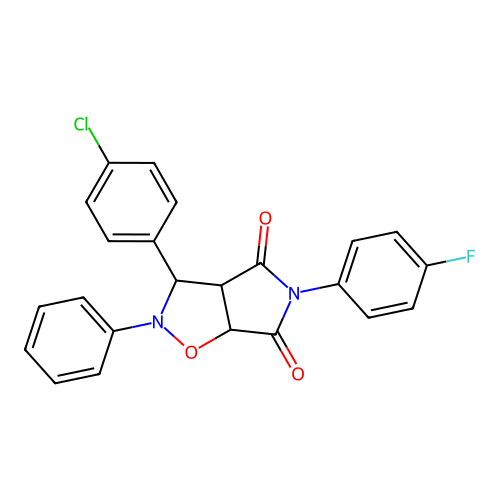 3-(4-chlorophenyl)-5-(4-fluorophenyl)-2-phenyl-3a,6a-dihydro-3H-pyrrolo[3,4-d][1,2]oxazole-4,6-dione structure