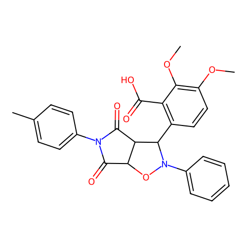2,3-dimethoxy-6-[5-(4-methylphenyl)-4,6-dioxo-2-phenyl-3a,6a-dihydro-3H-pyrrolo[3,4-d][1,2]oxazol-3-yl]benzoic acid structure