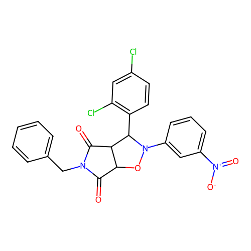 3-benzyl-8-(2,4-dichlorophenyl)-7-(3-nitrophenyl)-6-oxa-3,7-diazabicyclo[3.3.0]octane-2,4-dione structure