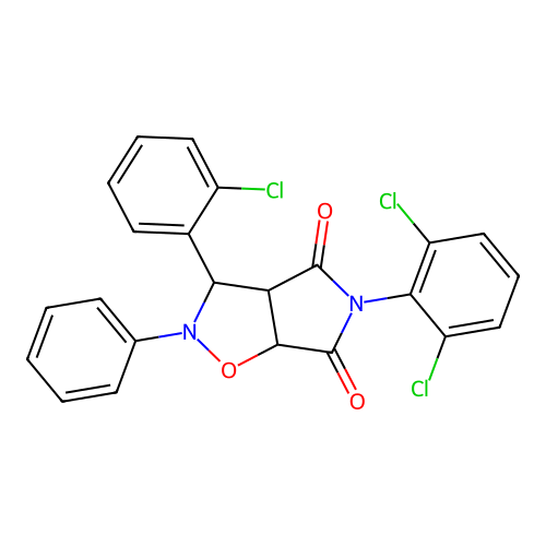 3-(2-chlorophenyl)-5-(2,6-dichlorophenyl)-2-phenyl-3a,6a-dihydro-3H-pyrrolo[3,4-d][1,2]oxazole-4,6-dione structure