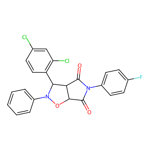 3-(2,4-dichlorophenyl)-5-(4-fluorophenyl)-2-phenyl-3a,6a-dihydro-3H-pyrrolo[3,4-d][1,2]oxazole-4,6-dione structure