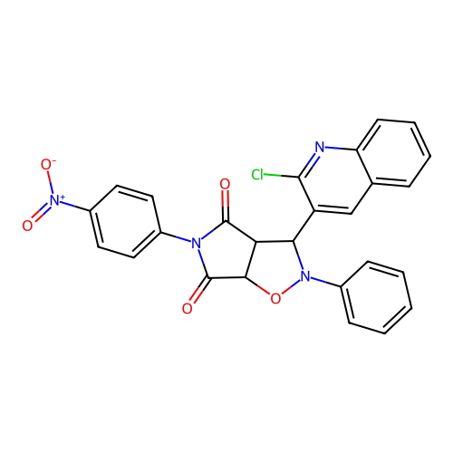3-(2-chloroquinolin-3-yl)-5-(4-nitrophenyl)-2-phenyl-3a,6a-dihydro-3H-pyrrolo[3,4-d][1,2]oxazole-4,6-dione structure