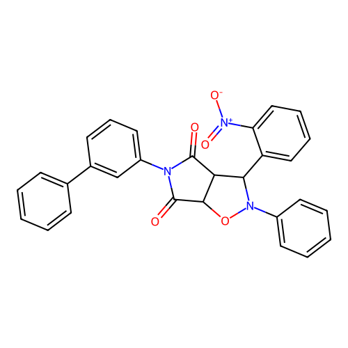 3-(2-nitrophenyl)-2-phenyl-5-(3-phenylphenyl)-3a,6a-dihydro-3H-pyrrolo[3,4-d][1,2]oxazole-4,6-dione structure