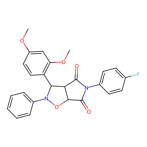 3-(2,4-dimethoxyphenyl)-5-(4-fluorophenyl)-2-phenyl-3a,6a-dihydro-3H-pyrrolo[3,4-d][1,2]oxazole-4,6-dione structure