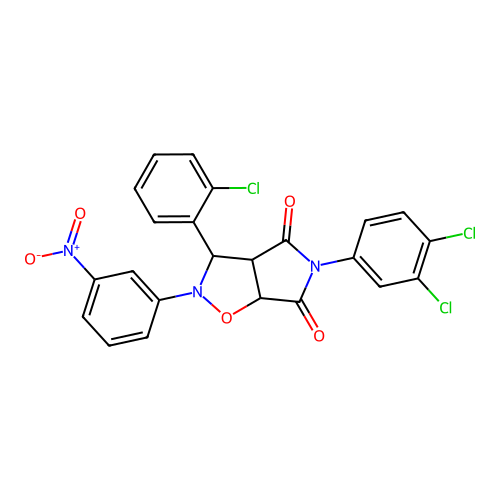 3-(2-chlorophenyl)-5-(3,4-dichlorophenyl)-2-(3-nitrophenyl)-3a,6a-dihydro-3H-pyrrolo[3,4-d][1,2]oxazole-4,6-dione structure