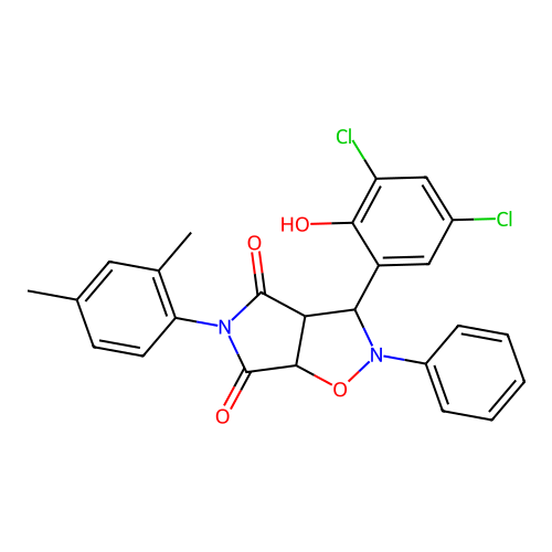 3-(3,5-dichloro-2-hydroxyphenyl)-5-(2,4-dimethylphenyl)-2-phenyl-3a,6a-dihydro-3H-pyrrolo[3,4-d][1,2]oxazole-4,6-dione structure