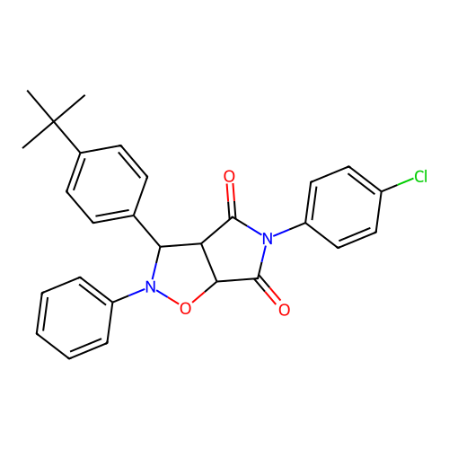 3-(4-(tert-butyl)phenyl)-5-(4-chlorophenyl)-2-phenyldihydro-2H-pyrrolo[3,4-d]isoxazole-4,6(5H,6aH)-dione structure