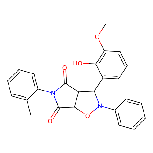 3-(2-hydroxy-3-methoxyphenyl)-2-phenyl-5-(o-tolyl)dihydro-2H-pyrrolo[3,4-d]isoxazole-4,6(5H,6aH)-dione structure