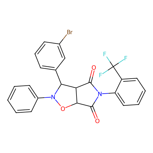 3-(3-bromophenyl)-2-phenyl-5-(2-(trifluoromethyl)phenyl)dihydro-2H-pyrrolo[3,4-d]isoxazole-4,6(5H,6aH)-dione structure