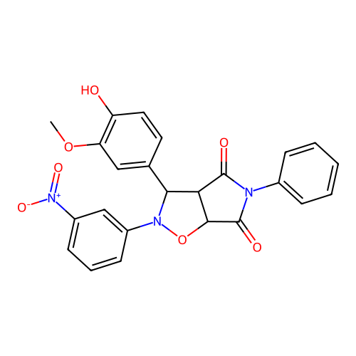 3-(4-hydroxy-3-methoxyphenyl)-2-(3-nitrophenyl)-5-phenyl-3a,6a-dihydro-3H-pyrrolo[3,4-d][1,2]oxazole-4,6-dione structure