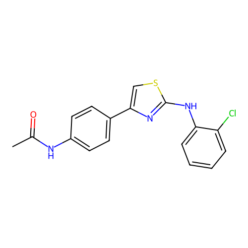 N-[4-[2-(2-chloroanilino)-1,3-thiazol-4-yl]phenyl]acetamide structure