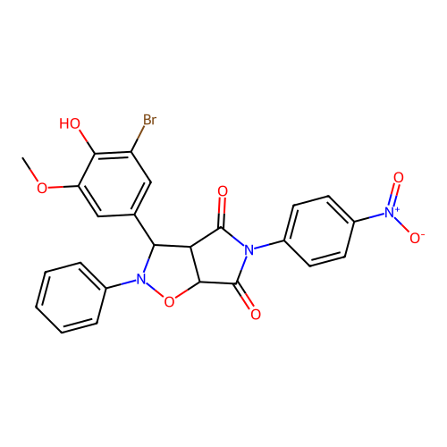 3-(3-bromo-4-hydroxy-5-methoxyphenyl)-5-(4-nitrophenyl)-2-phenyl-3a,6a-dihydro-3H-pyrrolo[3,4-d][1,2]oxazole-4,6-dione structure