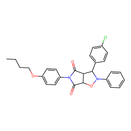 3-(4-butoxyphenyl)-8-(4-chlorophenyl)-7-phenyl-6-oxa-3,7-diazabicyclo[3.3.0]octane-2,4-dione structure