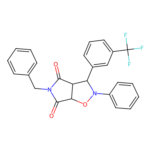 3-benzyl-7-phenyl-8-[3-(trifluoromethyl)phenyl]-6-oxa-3,7-diazabicyclo[3.3.0]octane-2,4-dione structure