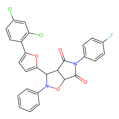 3-(5-(2,4-dichlorophenyl)furan-2-yl)-5-(4-fluorophenyl)-2-phenyldihydro-2H-pyrrolo[3,4-d]isoxazole-4,6(5H,6aH)-dione structure