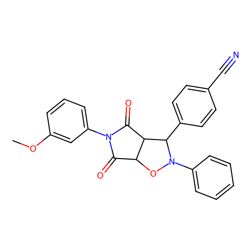 4-(5-(3-methoxyphenyl)-4,6-dioxo-2-phenylhexahydro-2H-pyrrolo[3,4-d]isoxazol-3-yl)benzonitrile structure