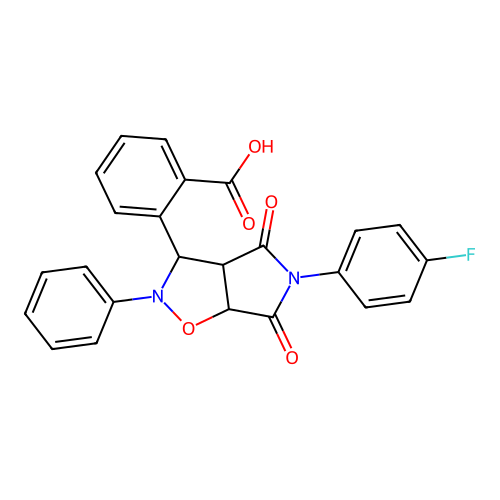 2-(5-(4-fluorophenyl)-4,6-dioxo-2-phenylhexahydro-2H-pyrrolo[3,4-d]isoxazol-3-yl)benzoic acid structure