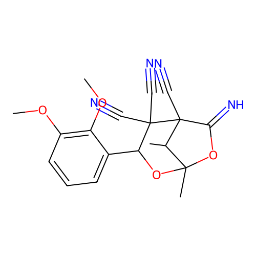 3-(2,3-dimethoxyphenyl)-6-imino-1,8-dimethyl-2,7-dioxabicyclo[3.2.1]octane-4,4,5-tricarbonitrile structure
