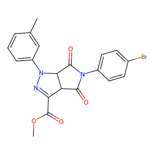 methyl 5-(4-bromophenyl)-1-(3-methylphenyl)-4,6-dioxo-1,3a,4,5,6,6a-hexahydropyrrolo[3,4-c]pyrazole-3-carboxylate structure