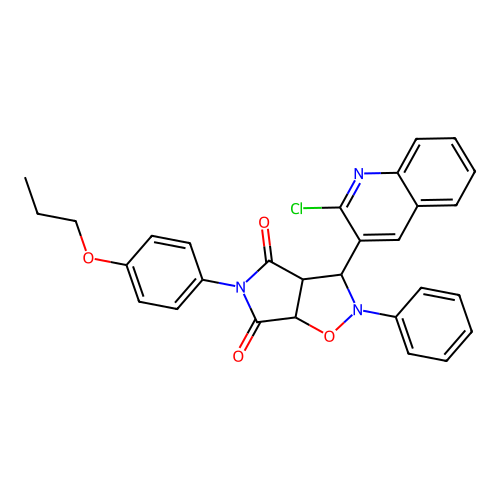 3-(2-chloroquinolin-3-yl)-2-phenyl-5-(4-propoxyphenyl)-3a,6a-dihydro-3H-pyrrolo[3,4-d][1,2]oxazole-4,6-dione structure