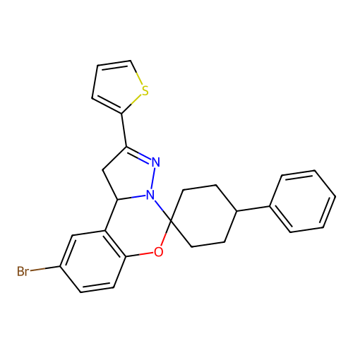 9'-bromo-4-phenyl-2'-(thiophen-2-yl)-1',10b'-dihydrospiro[cyclohexane-1,5'-pyrazolo[1,5-c][1,3]benzoxazine] structure