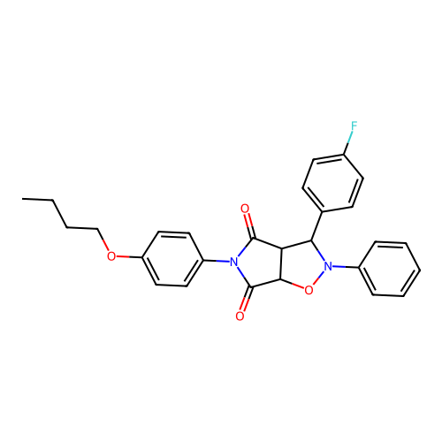 3-(4-butoxyphenyl)-8-(4-fluorophenyl)-7-phenyl-6-oxa-3,7-diazabicyclo[3.3.0]octane-2,4-dione structure