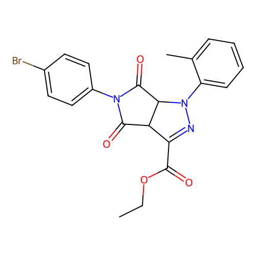 ethyl 5-(4-bromophenyl)-1-(2-methylphenyl)-4,6-dioxo-1,3a,4,5,6,6a-hexahydropyrrolo[3,4-c]pyrazole-3-carboxylate structure