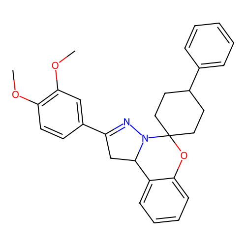 2'-(3,4-dimethoxyphenyl)-4-phenyl-1',10b'-dihydrospiro[cyclohexane-1,5'-pyrazolo[1,5-c][1,3]benzoxazine] structure